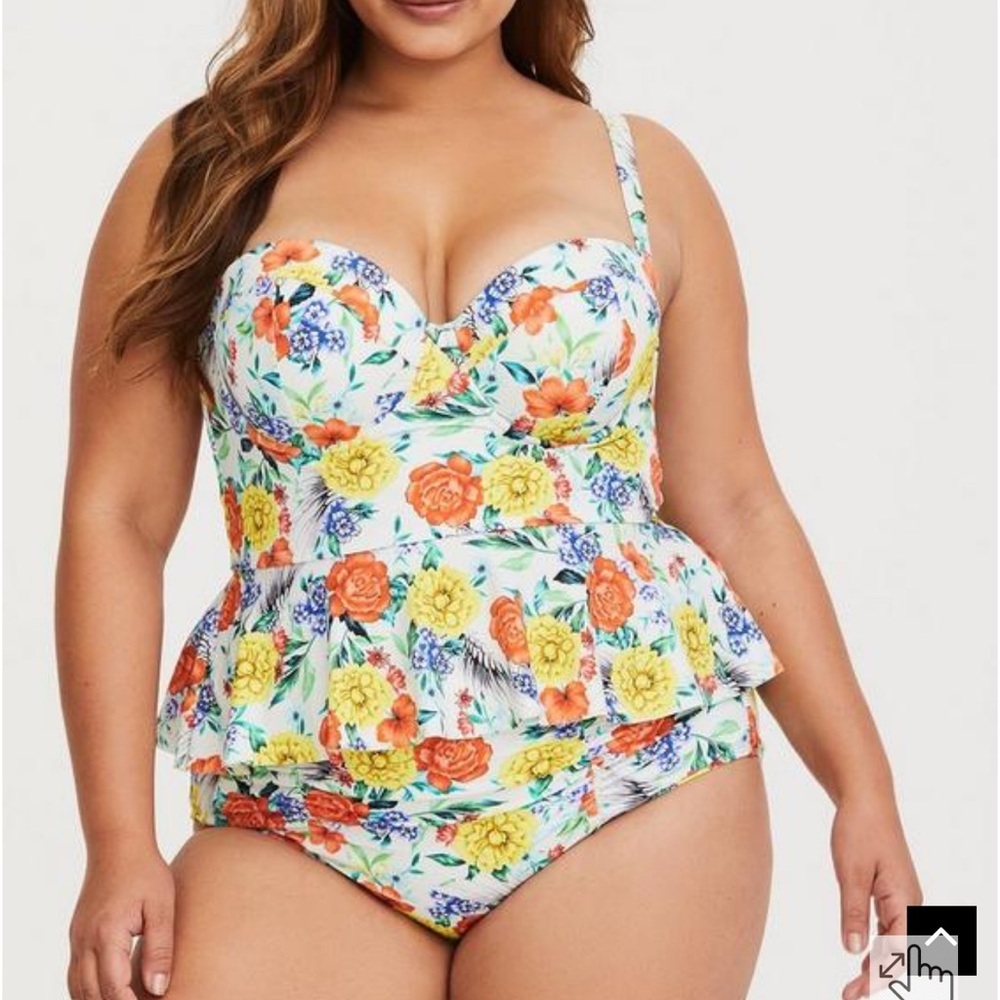 Torrid Underwire Peplum Tankini & Ruched Swim Bottom